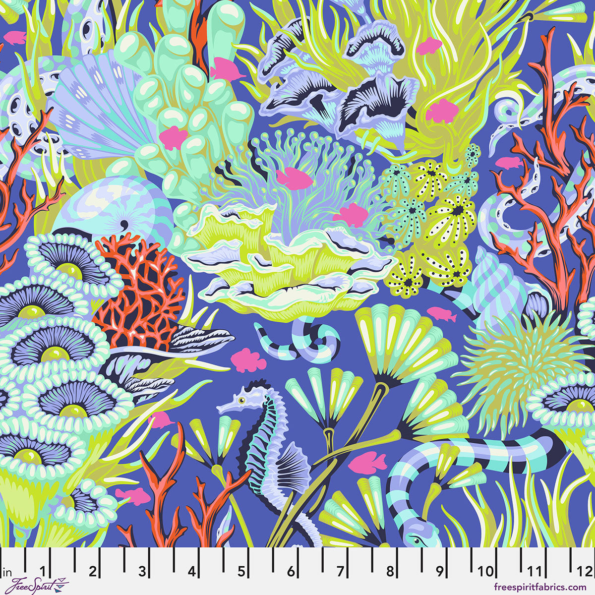 Floral Reef Reef What You Sew Marine Tula Pink PWTP264.MARINE By the Half Yard