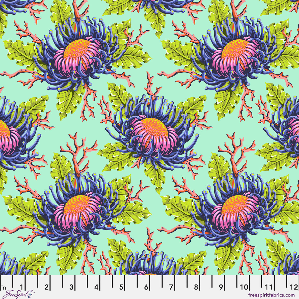 Floral Reef Friends and Anemones Seafoam Tula Pink PWTP265.SEAFOAM By the Half Yard