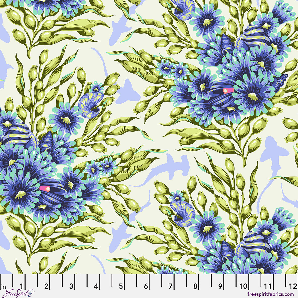 Floral Reef Shadow Sharks Marine Tula Pink PWTP267.Marine By the Half Yard