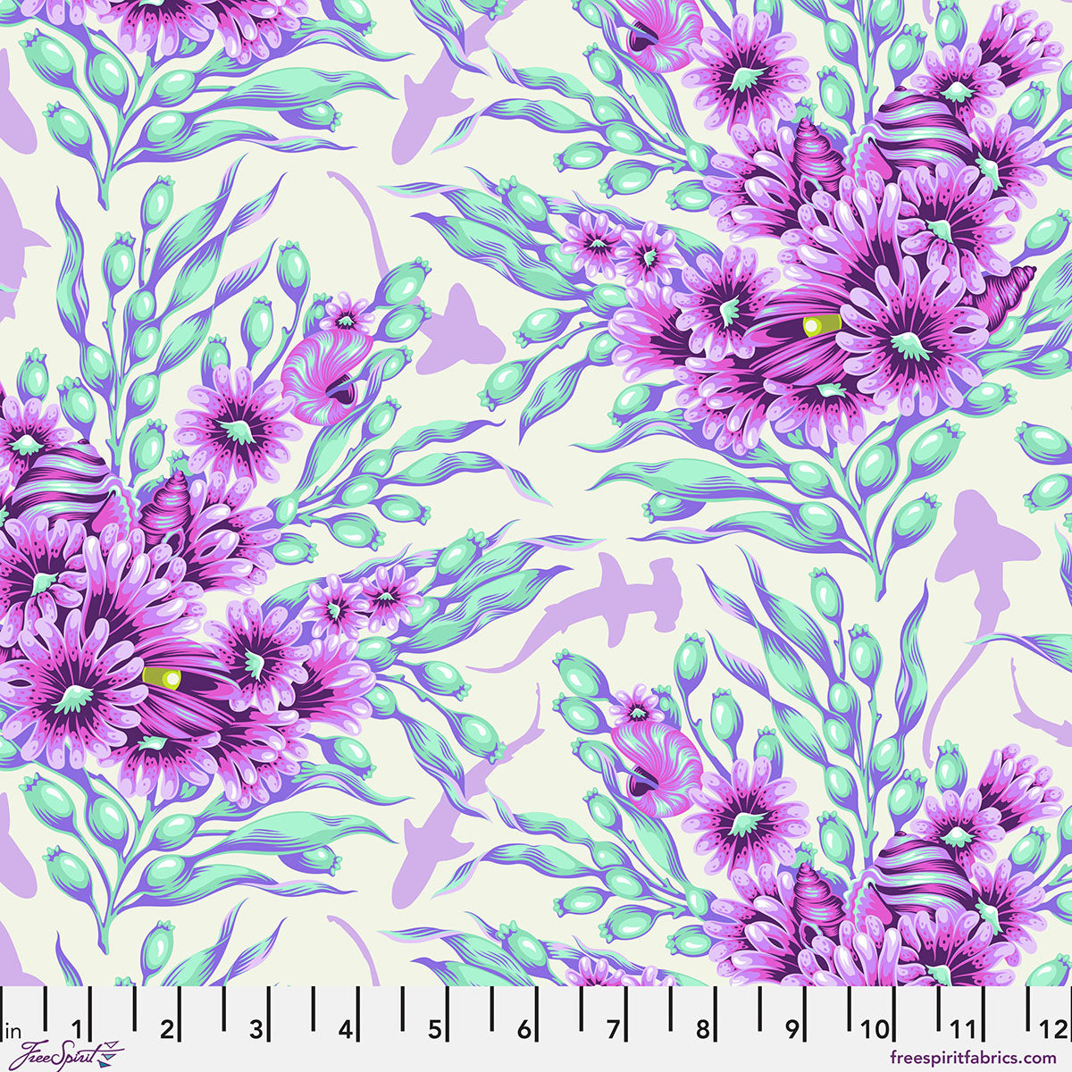 Floral Reef Shadow Sharks Ultraviolet Tula Pink PWTP267.ULTRAVIOLET By the Half Yard