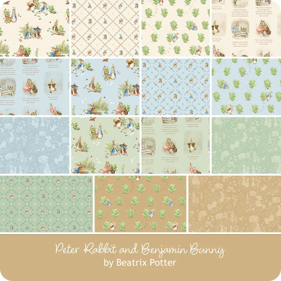 Peter Rabbit & Benjamin Bunny Tonal Garden Green C17251-GREEN Beatrix Potter Riley Blake Half Yard
