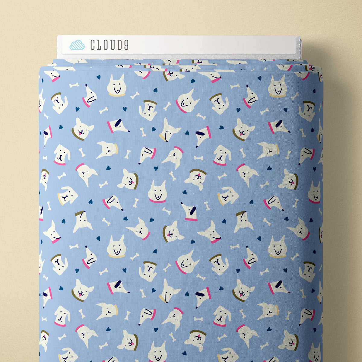 Playful Dogs Sunrise Dog Faces Blue Cloud9 228574 Half Yard