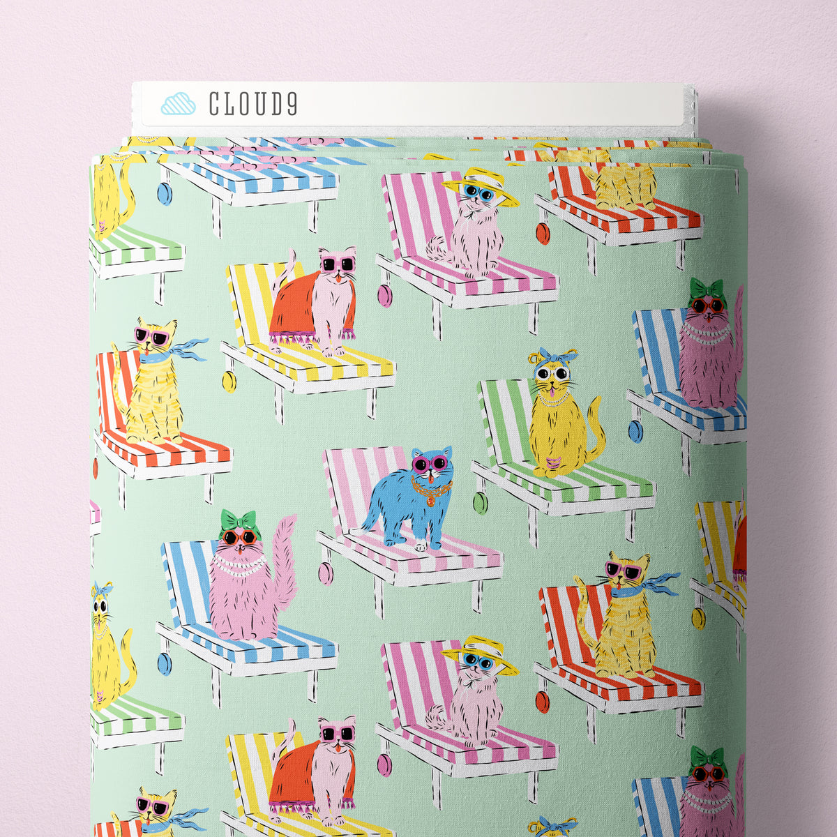 Poolside Purrfection 229214 Feline Fine Mint/Multi Krissy Mast Cloud9 Half Yard