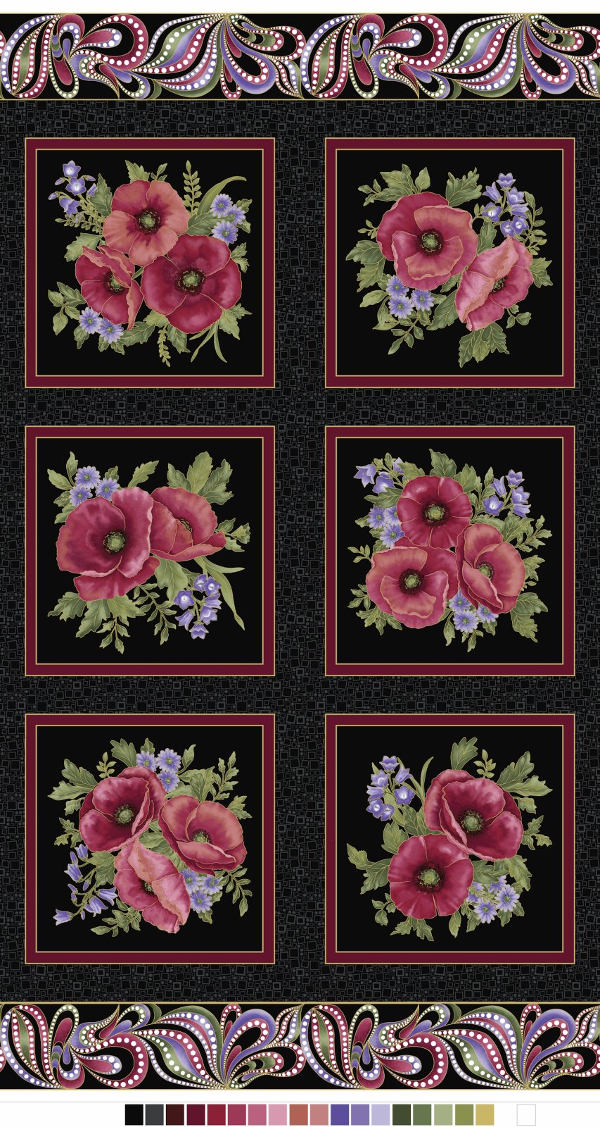 Amazing Poppies 13160M12B Black/Multi Panel Ann Lauer Benartex