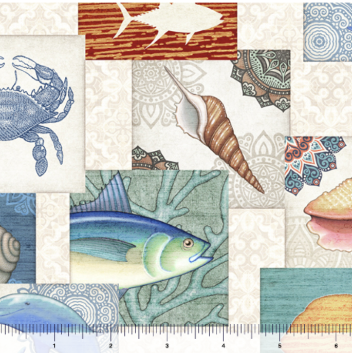 Sea Life Patch 108" 3-Yard Wide Back Dan Morris QT Fabrics