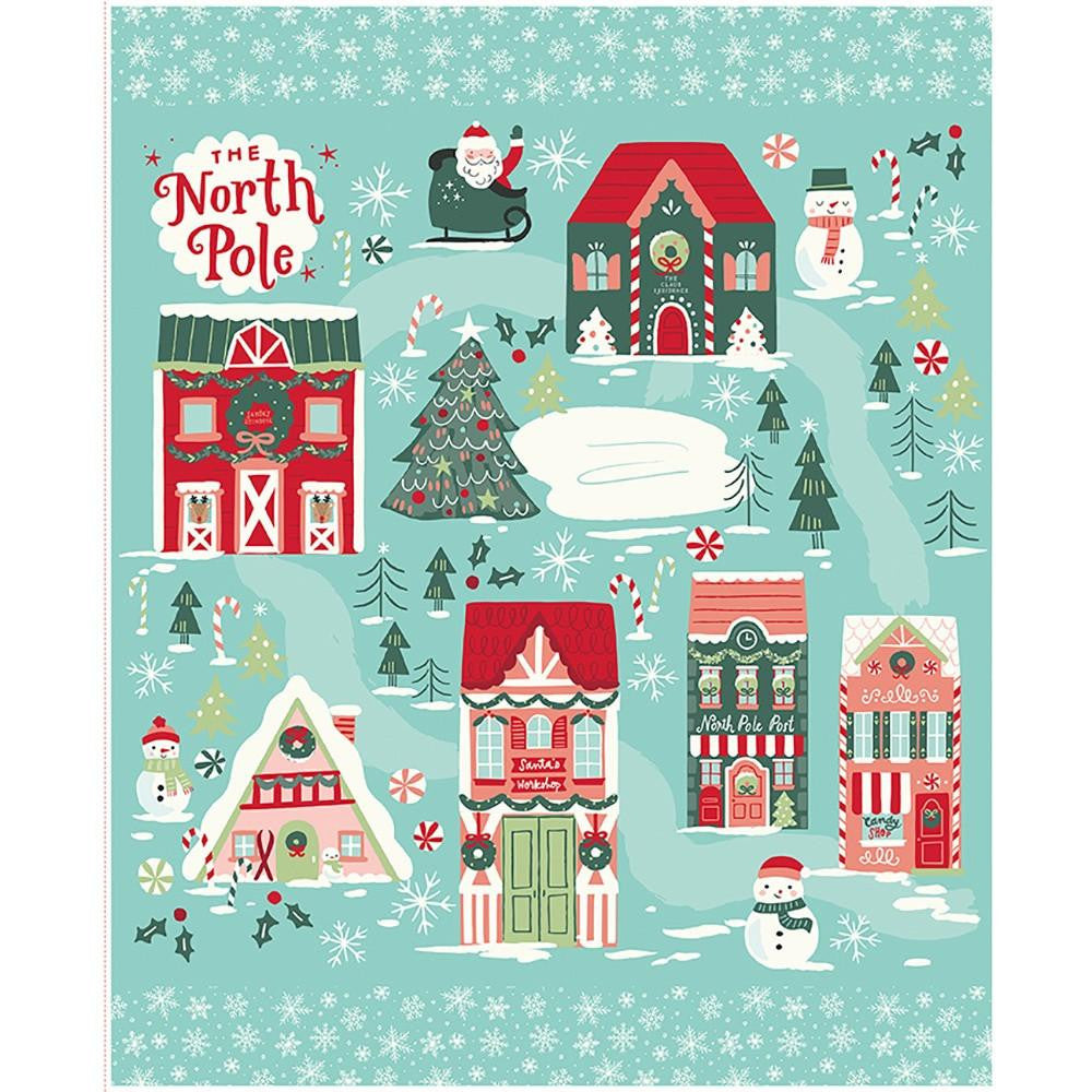 The North Pole Wintry Scene Flannel 1 Yard Panel F17755-PANEL Riley Blake
