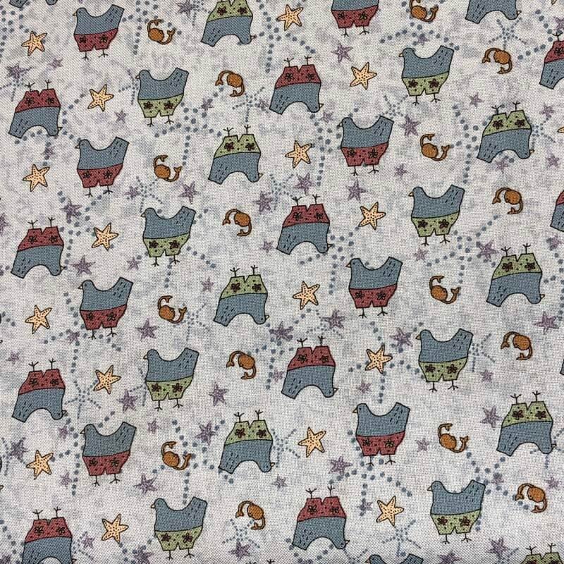 Summer Holiday Swimming Chickens Blue Lynette Anderson RJR Fabrics RJR 3202-2 By the Half Yard