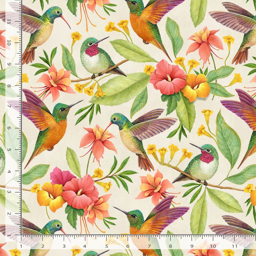 Paradise Found ROSIE-CD1915 MULTI Hummingbird & Tropical Florals Rosie Dore Timeless Treasures Half Yard