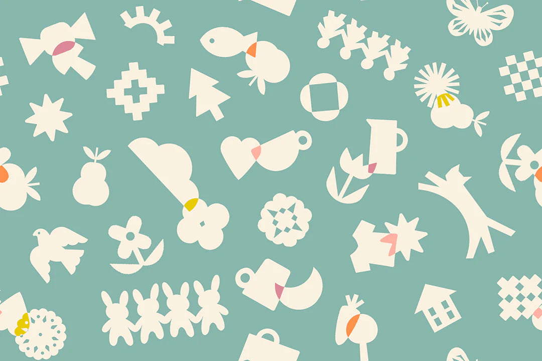 Paper Cuts 2 All Good Novelty Shapes Icons Ephemera Water Ruby Star RS1108 16 Half Yard