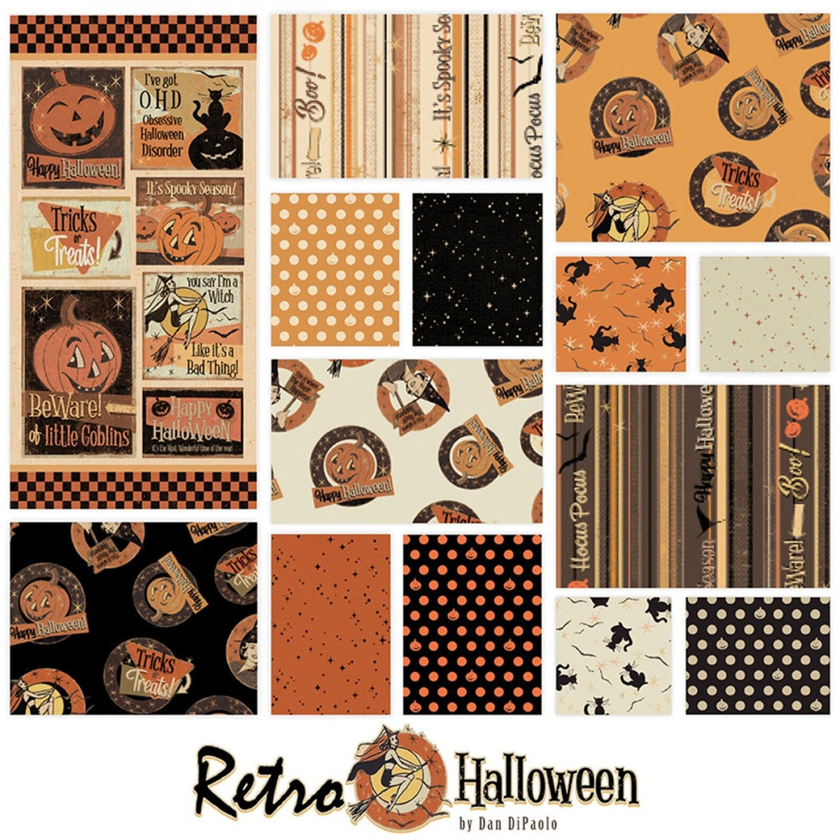 Retro Halloween Spooky Stripe Dark Taupe Y3247-63 Dan DiPaolo Clothworks FULL YARD CUT