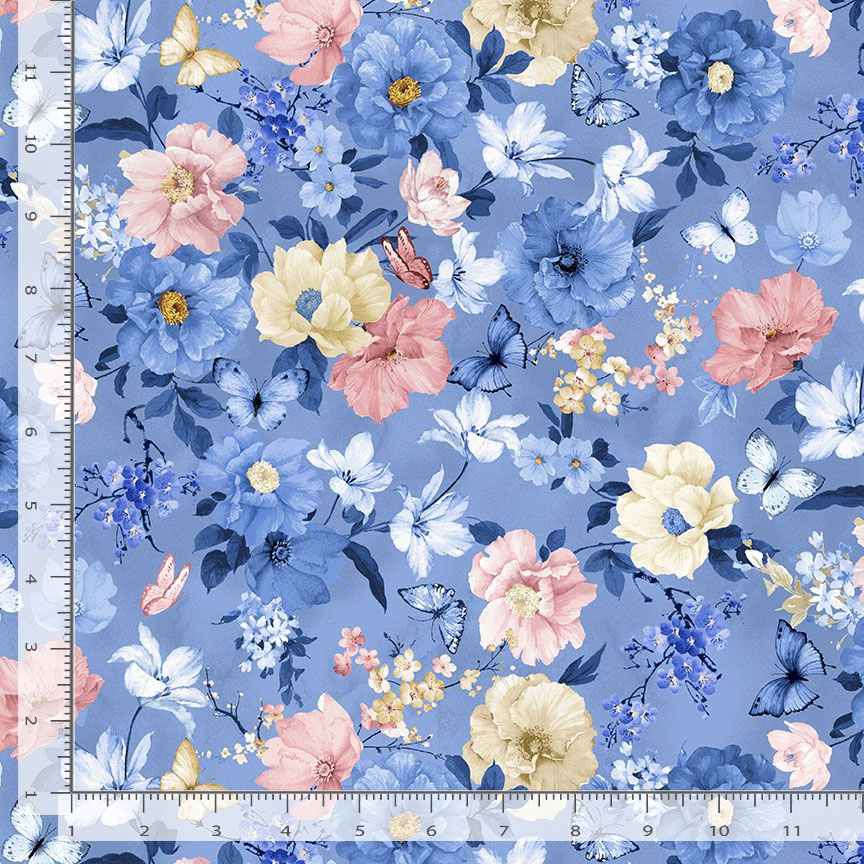 Sapphire SAPPHIRE-CD4665 DENIM Asian Floral & Butterflies Chong-a Hwang Timeless Treasures Half Yard