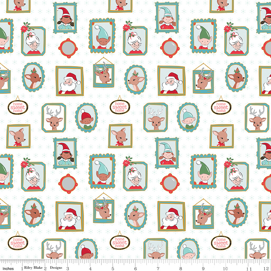 Claus & Co. Wallpaper White Sparkle Riley Blake SC17741-WHITE Half Yard