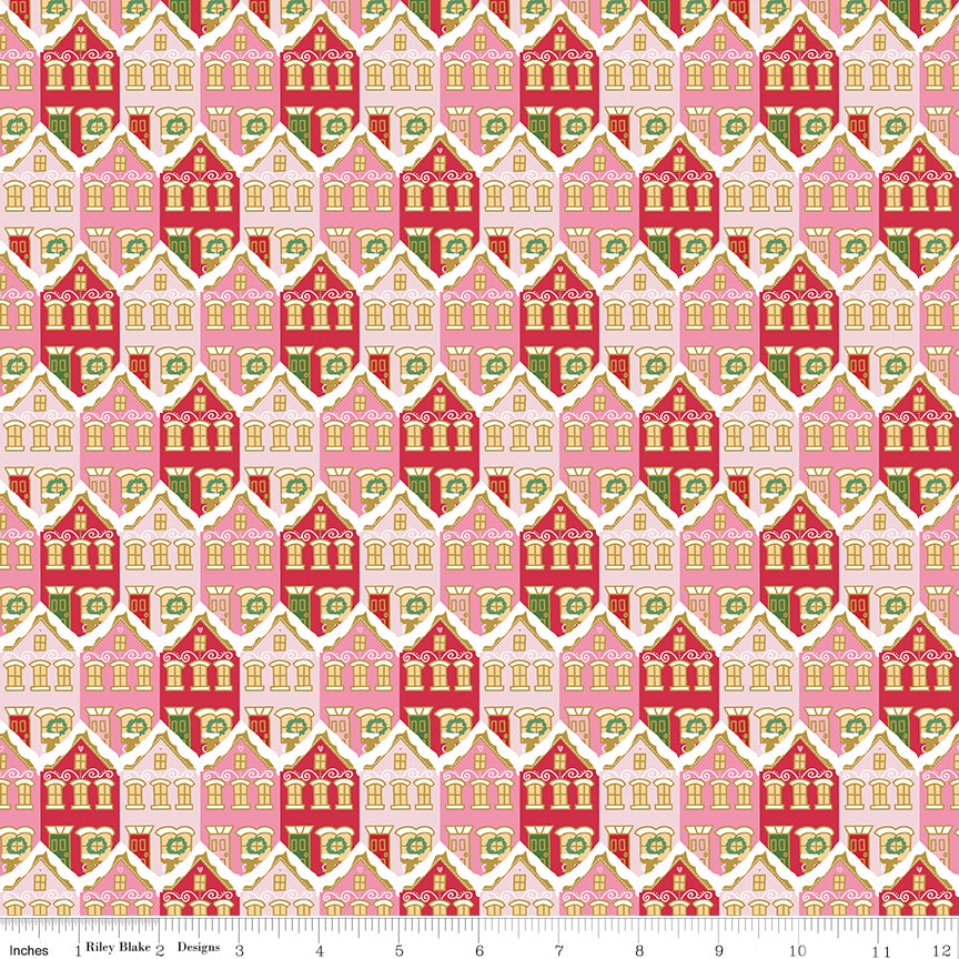 Claus & Co. Christmas Houses Red Sparkle Riley Blake SC17742-RED Half Yard