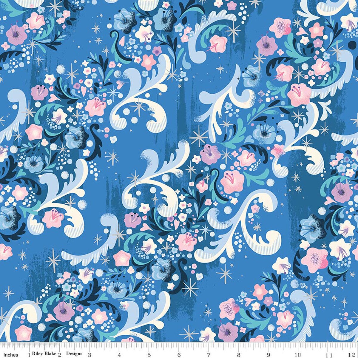 Wishes SC18074­-BLUEBERRY Cindy's Flowers Sparkle Riley Blake Half Yard