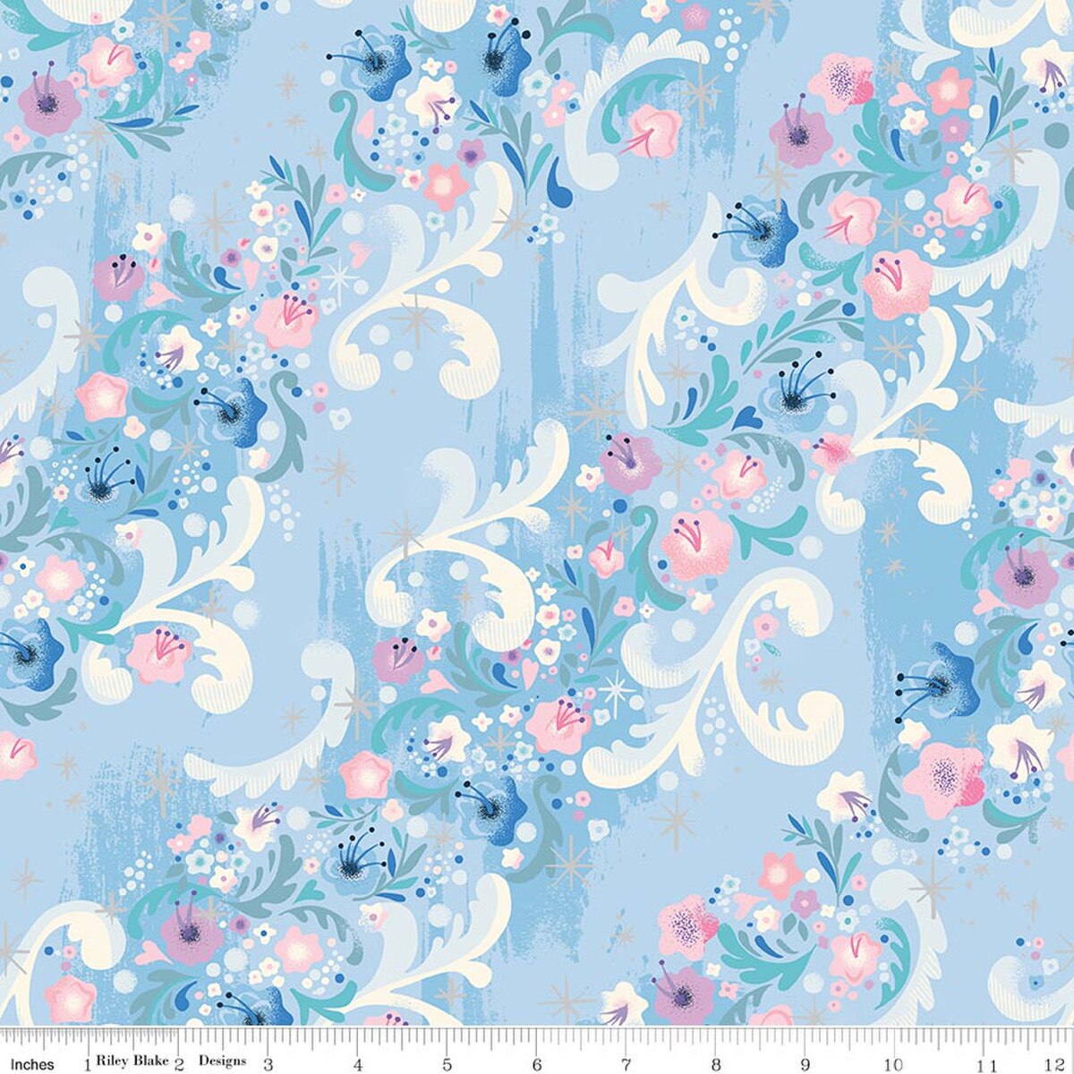 Wishes SC18074­-FROST Cindy's Flowers Sparkle Jill Howarth Riley Blake Half Yard