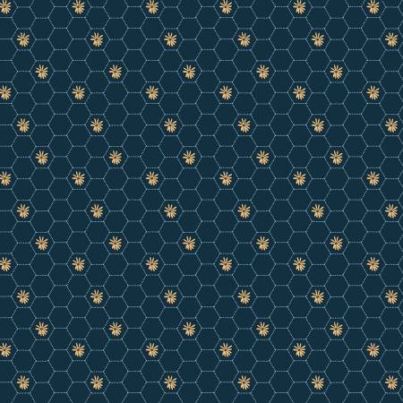 Sunshine & Chamomile Navy Honey Comb Poppie Cotton 13 Yard Bolt