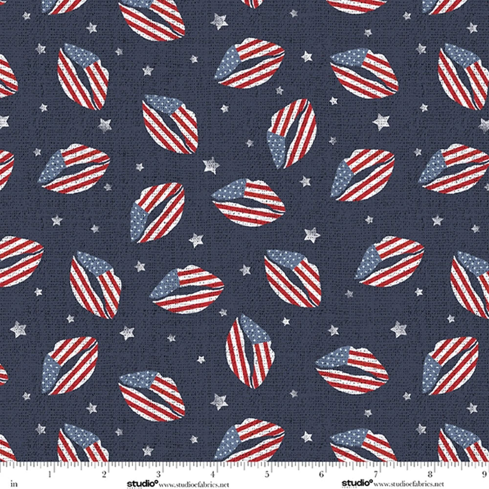 Stars & Stripes Midnight Americana Kiss 9342S-74 Funny Girl Studio E Half Yard