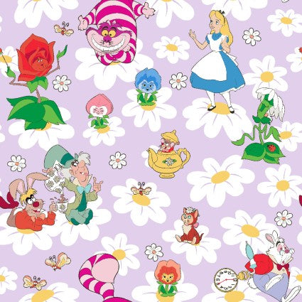 ALICE AND FRIENDS AMONG THE DAISIES PURPLE SPRINGS CREATIVE SPR80145-A62078 HALF YARD