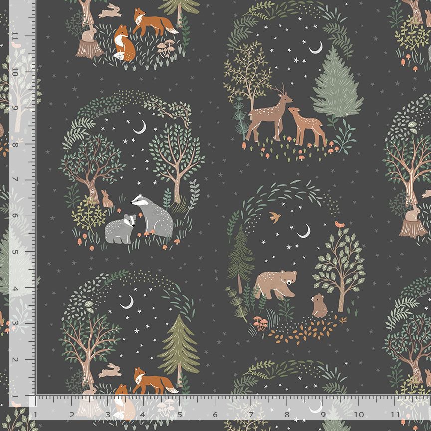 Timber & Tail STELLA-D3854 CHARCOAL Forest Fable Dear Stella Half Yard