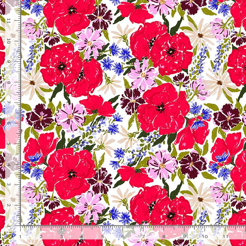 Summer Sparklers STELLA-DCWR3881 WHITE Poppy Bouquet Dear Stella Half Yard