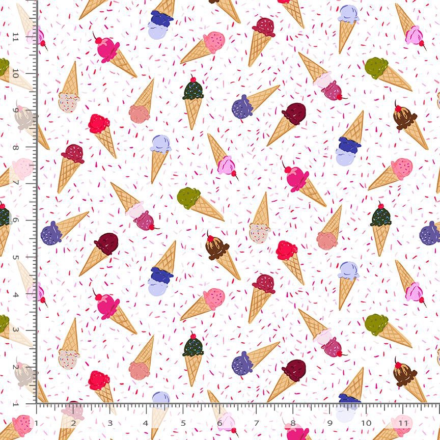 Summer Sparklers STELLA-DCWR3888 WHITE Ice Cream Cones Dear Stella Half Yard