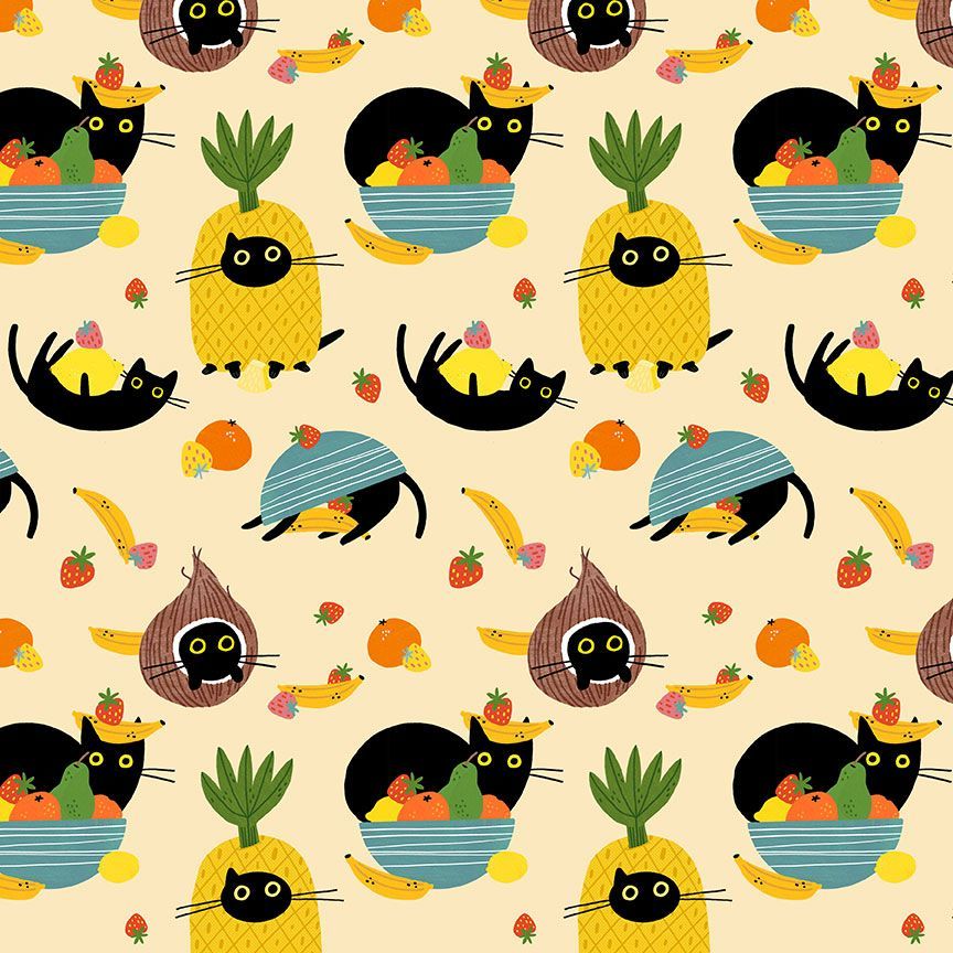 Leezaworks Cats In The Furruit Bowl Half Yard STELLA-DLW3328