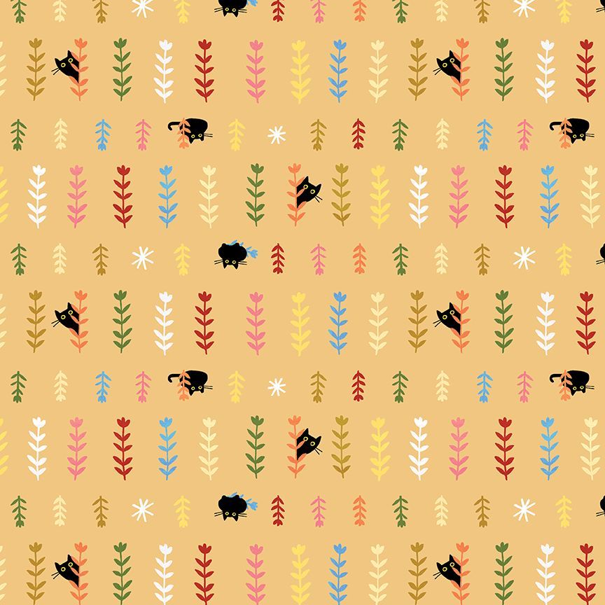 Bok Bok Meow STELLA-DLW3696 AMBER Seedlings Leezaworks Dear Stella Half Yard