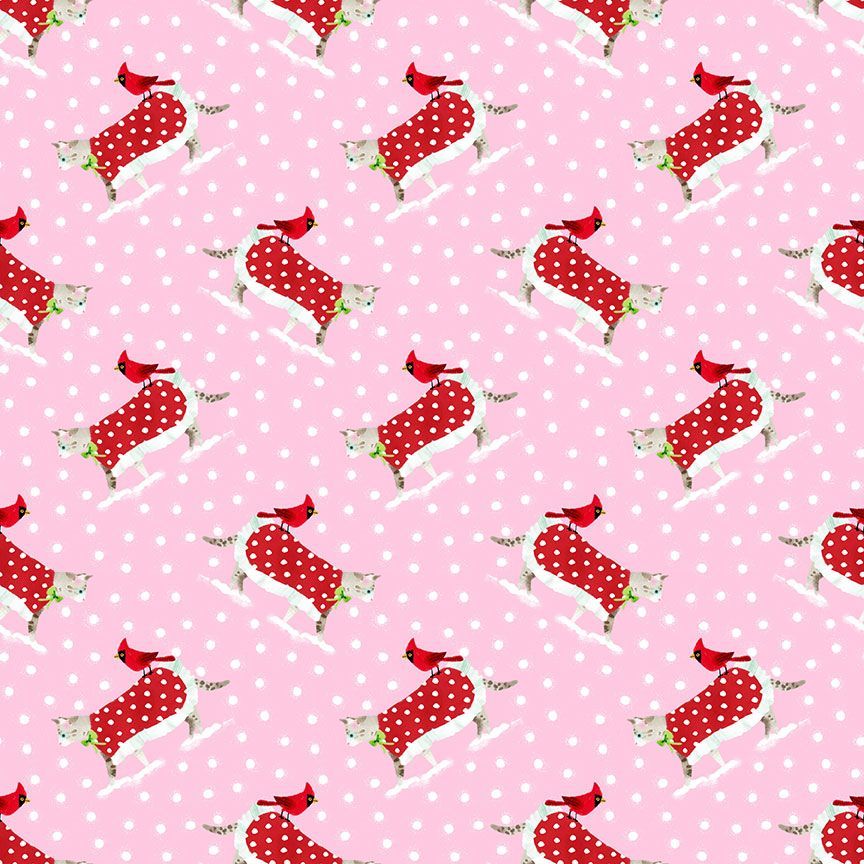 Catmas Carols Winter Wonderland Pammie Jane Dear Stella STELLA-DPJ3558 PINK Half Yard