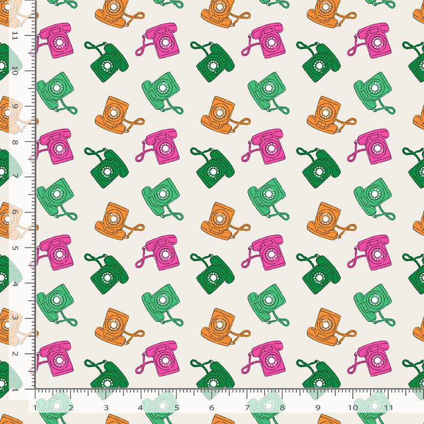 Purrfectly Vintage STELLA-DPJ3847 BONE Old Phone Who Dis Dear Stella Half Yard