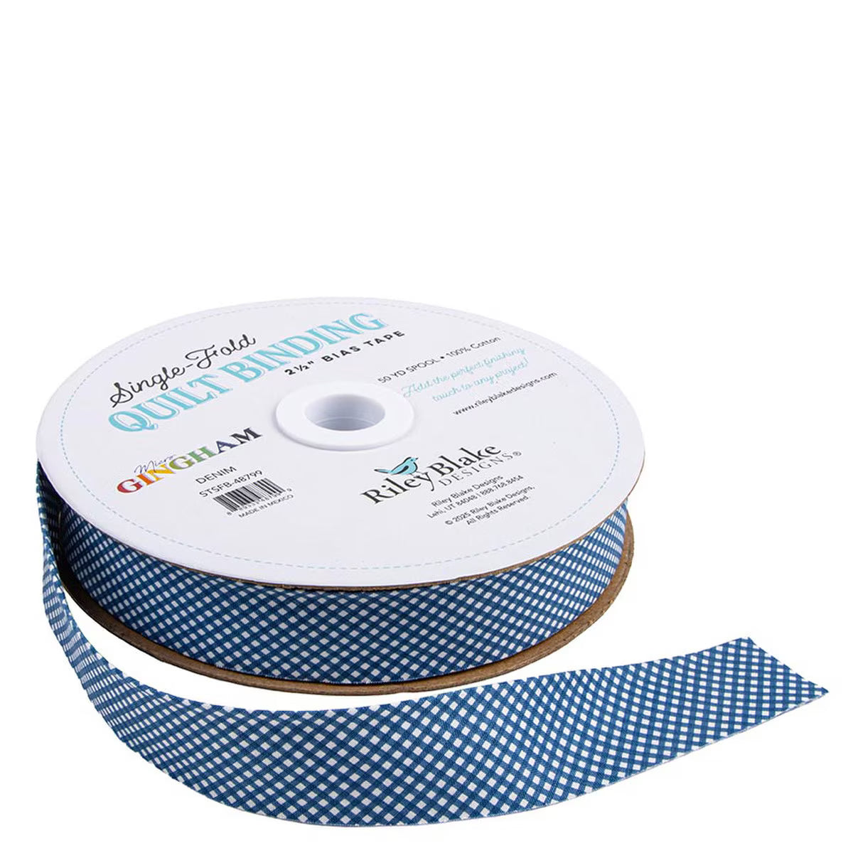 6 Yard Cut - Single-Fold Quilt Binding Micro Gingham Denim