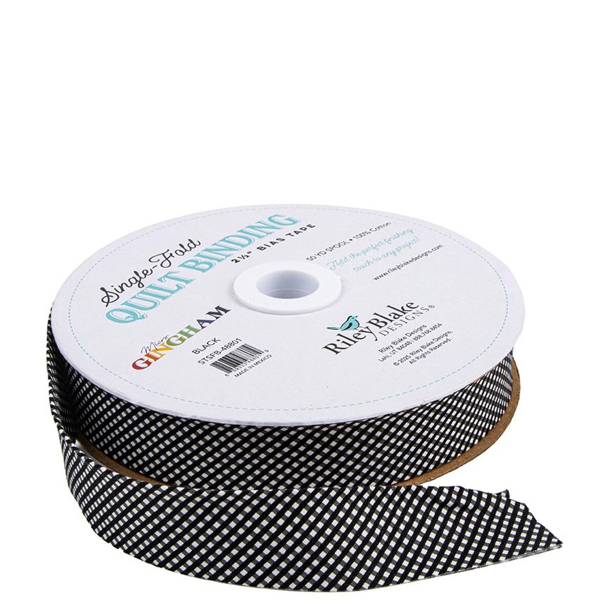 Riley Blake STSFB­-48801 Single-Fold Quilt Binding Micro Gingham Black Yard