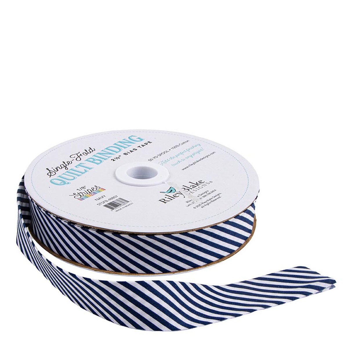 Riley Blake STSFB­-48807 Single-Fold Quilt Binding 1/8" Stripe Navy Yard
