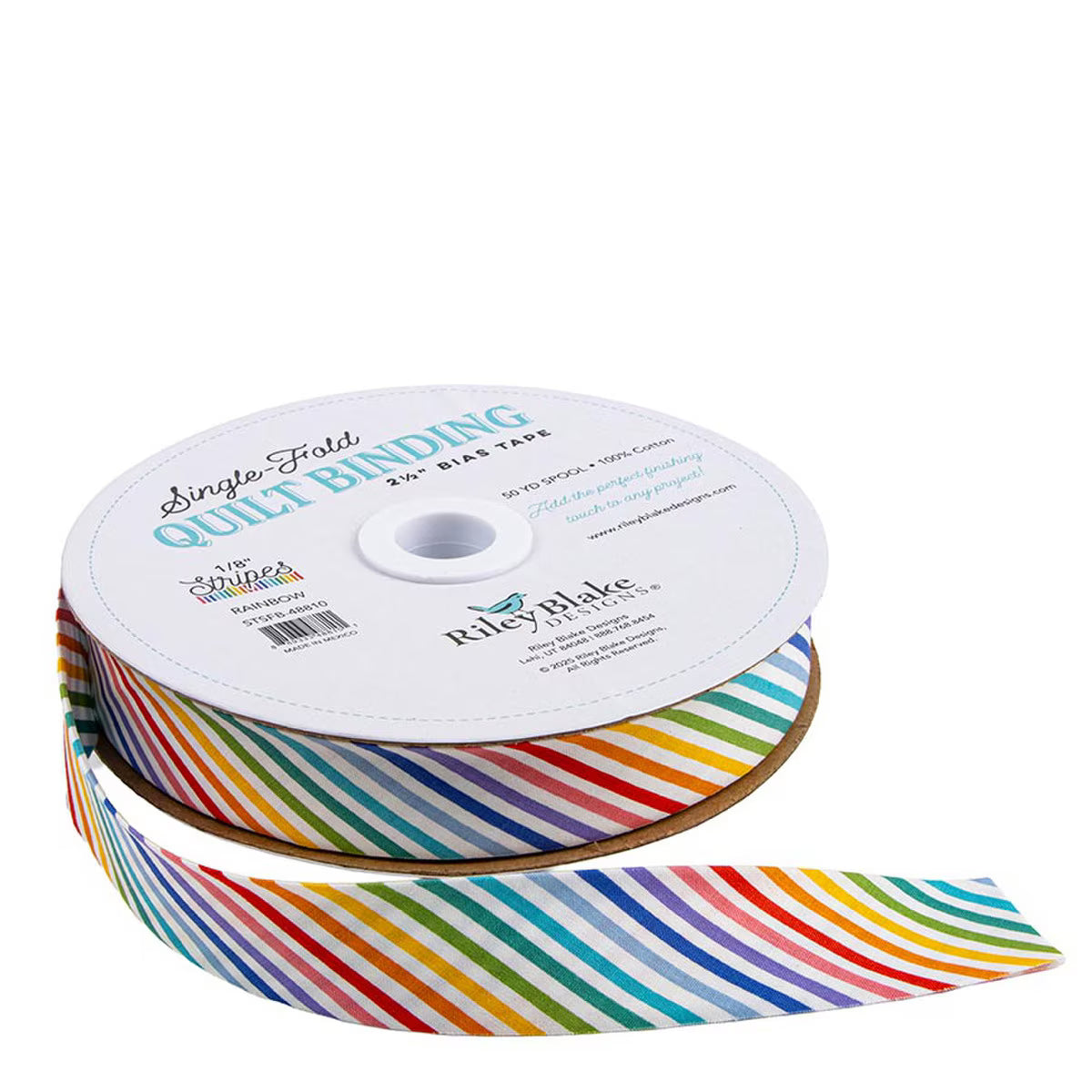 Riley Blake STSFB­-48810 Single-Fold Quilt Binding 1/8" Stripe Rainbow Yard