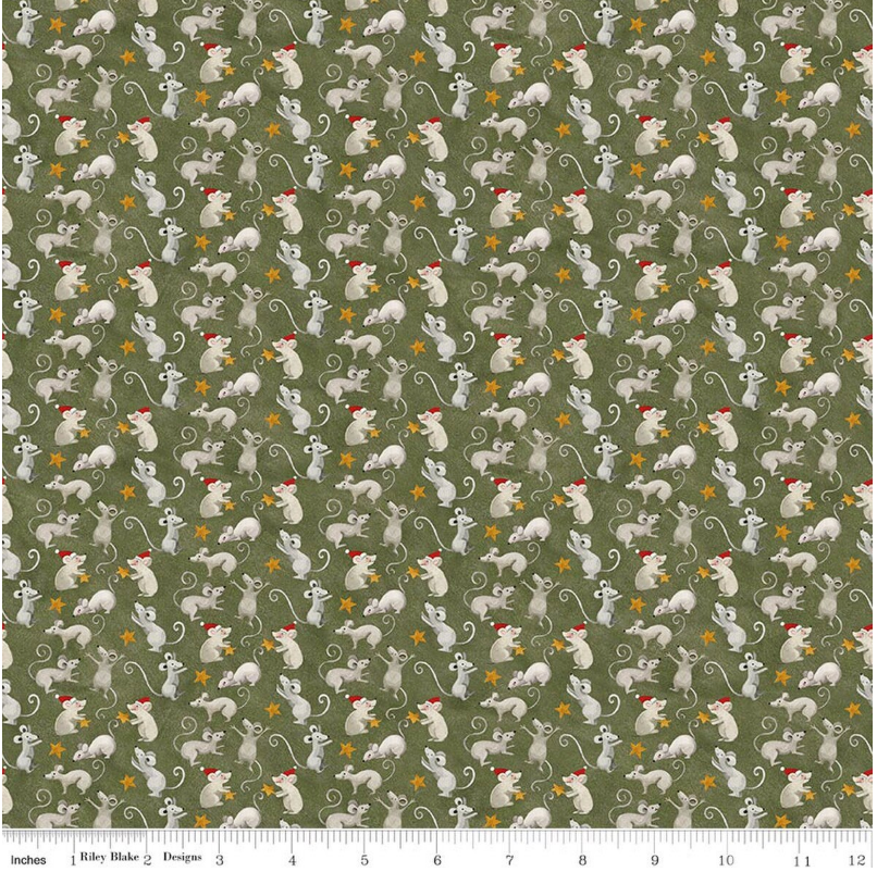 Northern Christmas Mice C17833-GREEN Riley Blake Half Yard