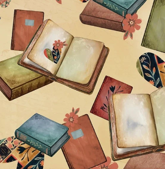 Novella Neutral Book Lover Allover Sally Barlow P&B Textiles NOVE6394 NE Half Yard