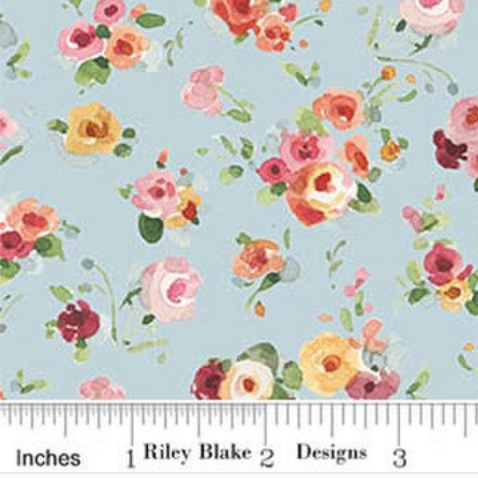 Little Garden Path Flower Toss CD19133-BLUE Blue Riley Blake Half Yard