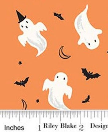 Frank and Friends Ghosts Orange C17475-ORANGE My Mind's Eye Riley Blake Half Yard