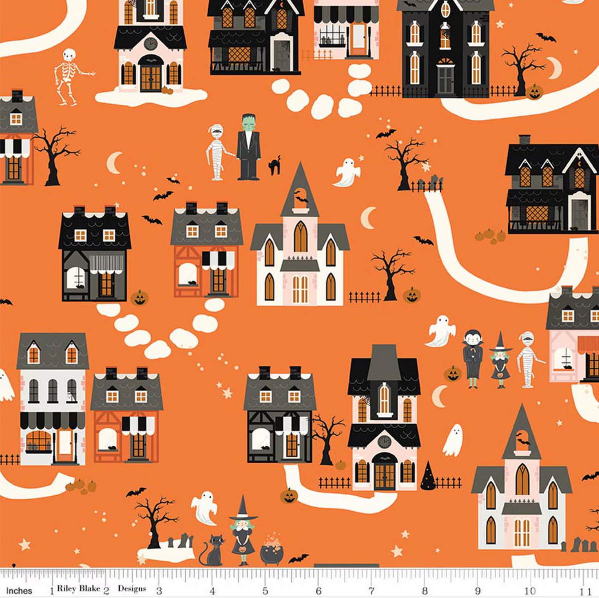 Frank and Friends Houses Orange C17471-ORANGE My Mind's Eye for Riley Blake Half Yard