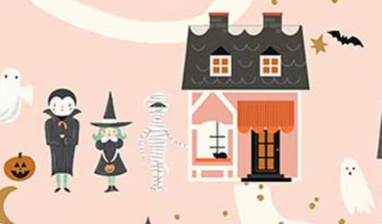 Frank and Friends Houses Pink C17471-PINK My Mind's Eye for Riley Blake Half Yard