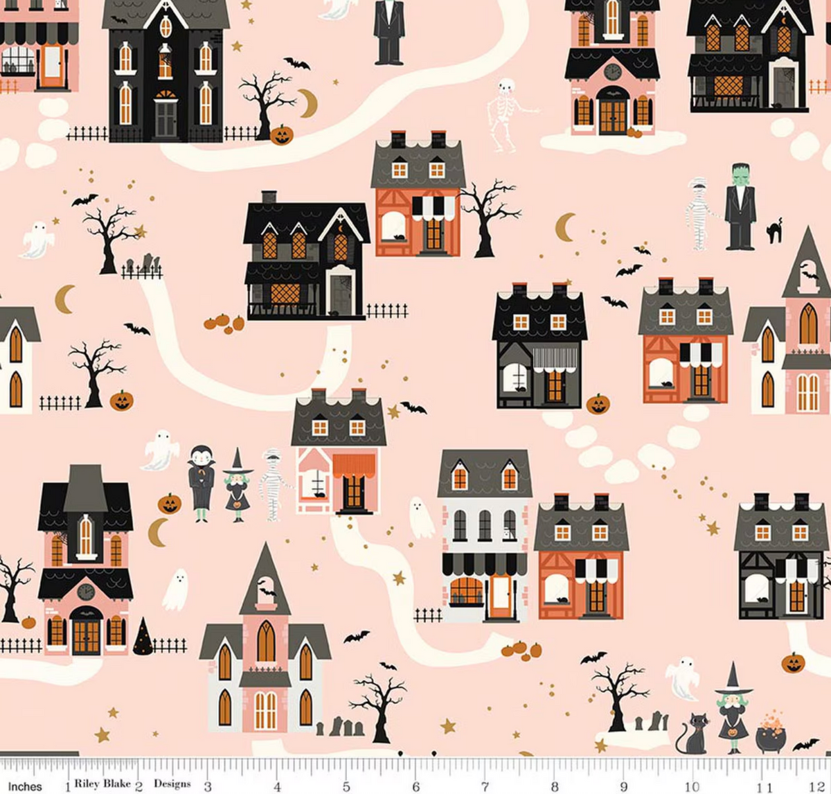 Frank and Friends Houses Pink C17471-PINK My Mind's Eye for Riley Blake Half Yard