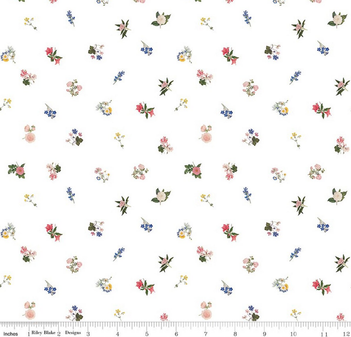 SHOCK DROP! Everbloom Flower Toss White CD18053-WHITE RHS Collection Riley Blake 1 Yard Cut