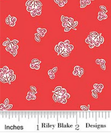 Traditional 30's C18244-RED Berries Red Lindsay Wilkes Riley Blake Half Yard