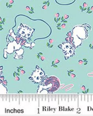 Traditional 30's C18243-BLUE Kittens Blue Lindsay Wilkes Riley Blake Half Yard