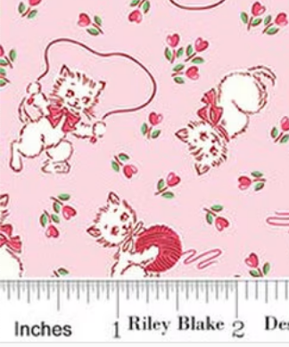 Traditional 30's C18243-PINK Kittens Pink Lindsay Wilkes Riley Blake Half Yard
