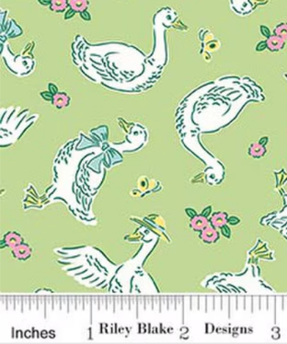 Traditional 30's C18240-GREEN Geese Green Lindsay Wilkes Riley Blake Half Yard