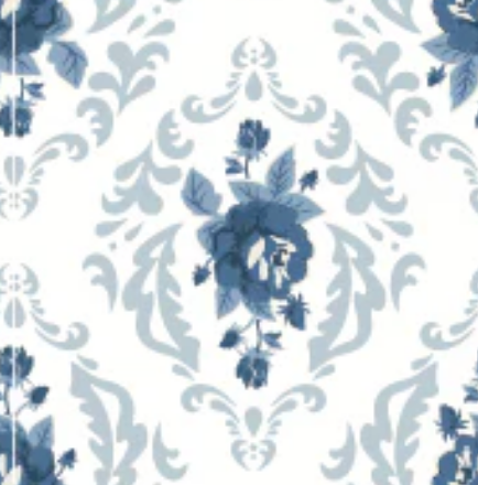 Lakeland Blues Rose Damask LB25804 Poppie Cotton Half Yard