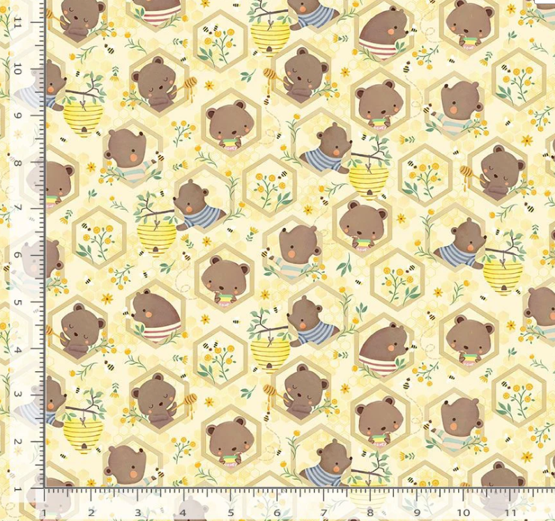 Honey Bear on Homeycomb Timeless Treasures CD3488-BEIGE By the Half Yard