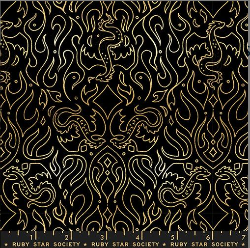 Scribe Metallic Black Fireglow Sarah Watts Ruby Star Society Moda Fabrics RS2137 15M By the Half Yard - PREORDER