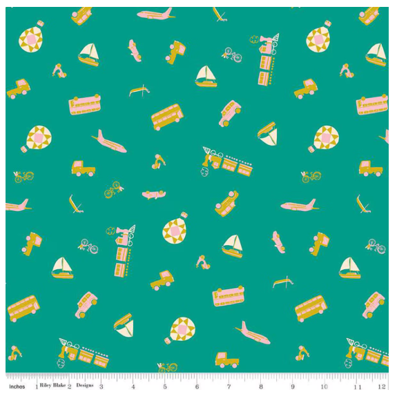 Modes of Travel Teal The Genesis of a Journey by Genesis Hall Riley Blake Designs C16932-TEAL  By the Half Yard