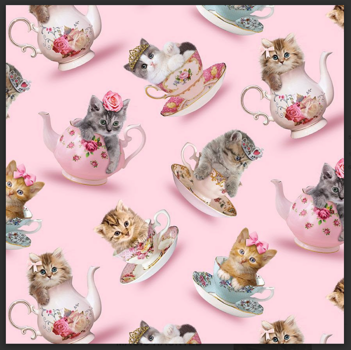 Teacup Kitty Pink Are You Kitten Me? CAT-CD3578 Pink Half Yard